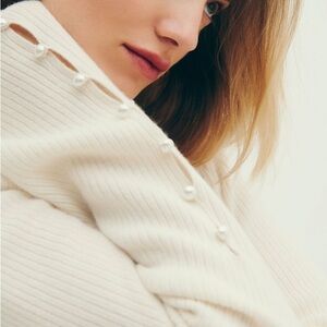 Reformation Cream Sweater with Pearl Accents